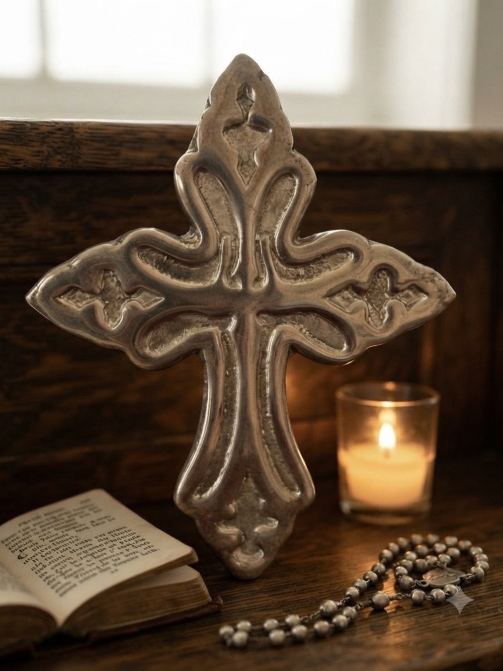 Silver Decorative Cross Wall Accent - Shiny Silver Finish